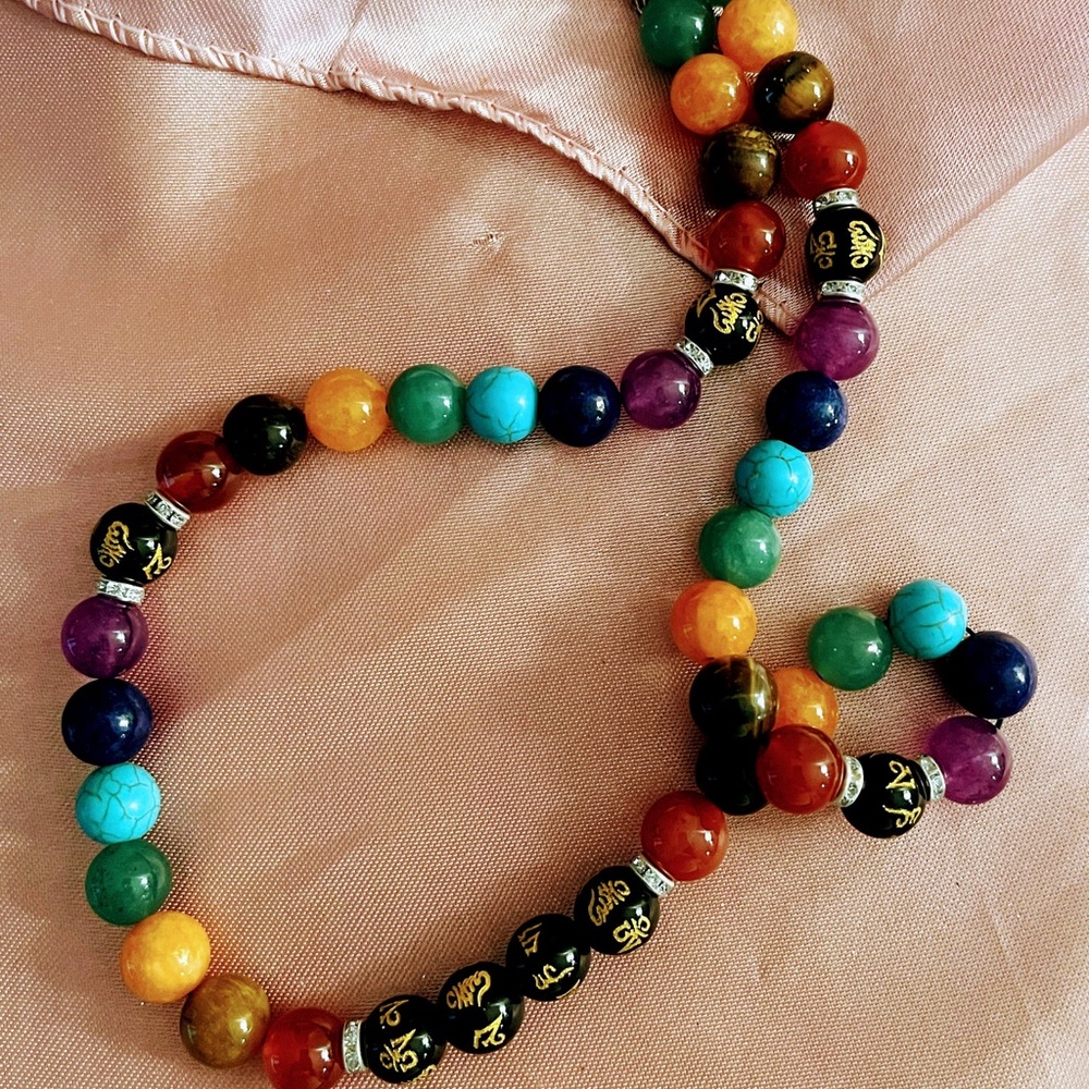 CHAKRA Beads Beaded Necklace with silver elements in between